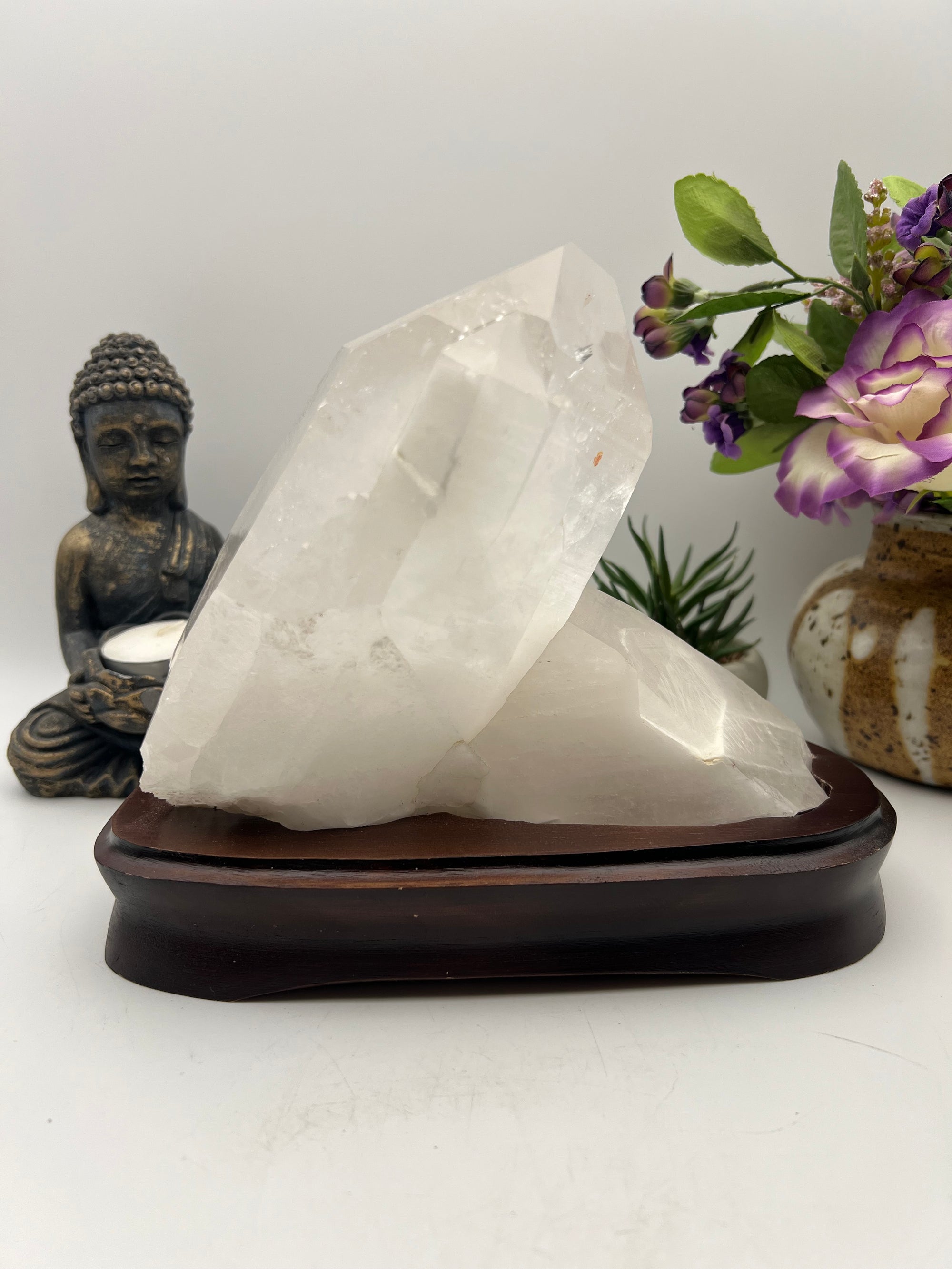 Gorgeous Brazilian Lemurian with Wood Base