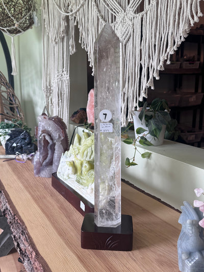 18” High Quality Clear Quartz Tower in wood base