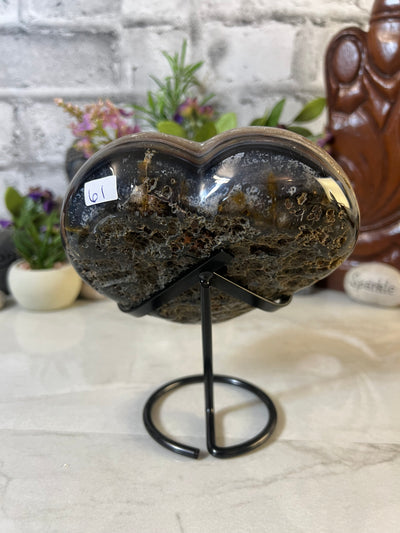 Gorgeous 1 kg Amethyst/Agate Heart Carving with black stand