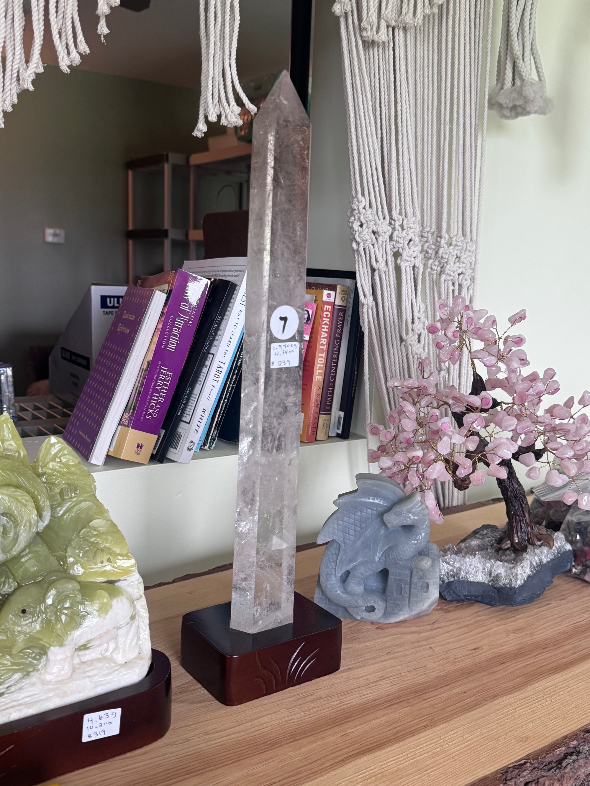 18” High Quality Clear Quartz Tower in wood base
