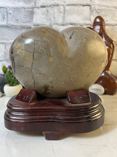 Massive 4 Kg Septarian Heart Carving with wooden stand