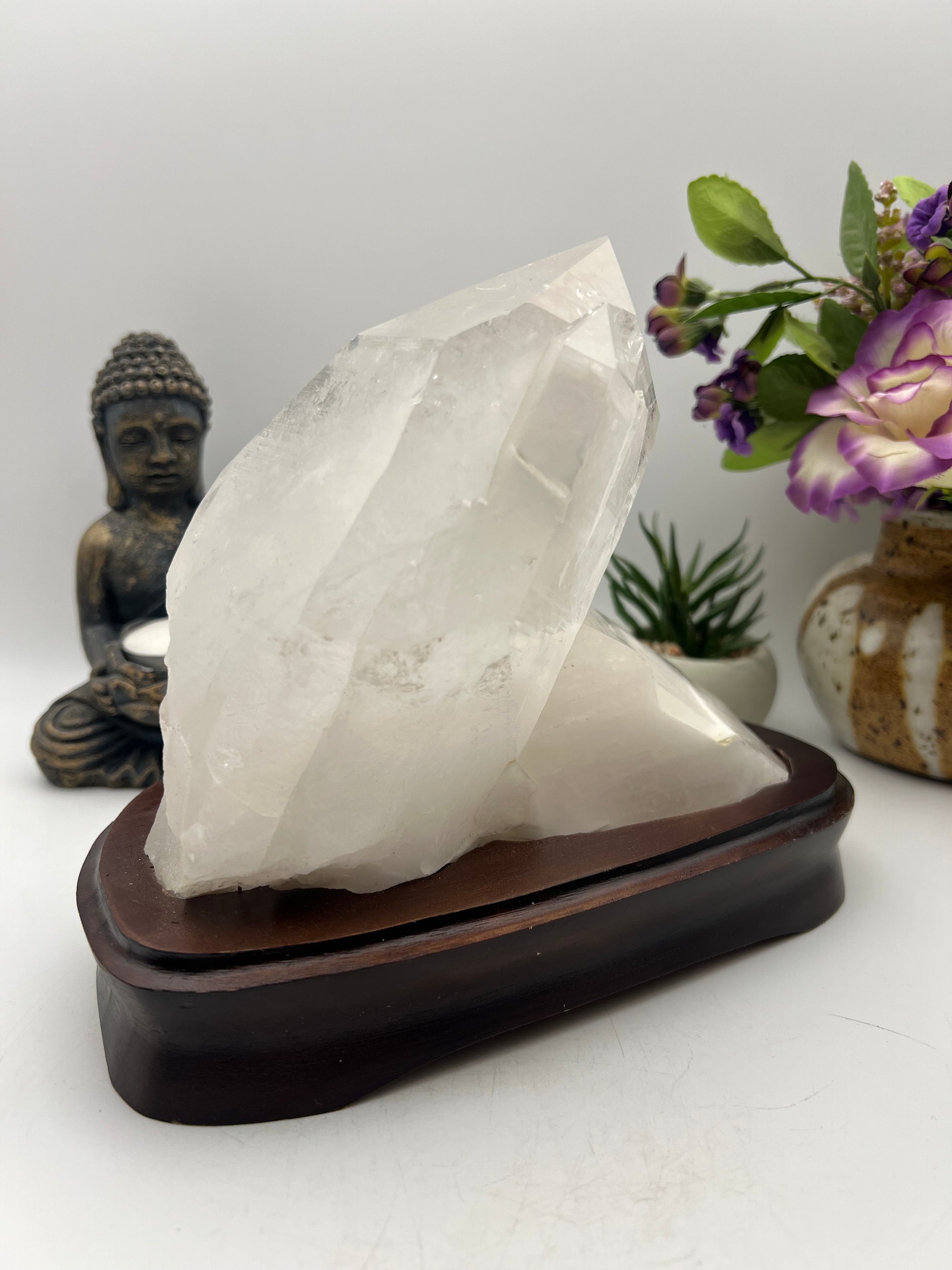 Gorgeous Brazilian Lemurian with Wood Base