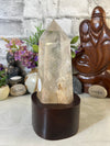 Beautiful Clear Quartz Statement Piece with wooden stand