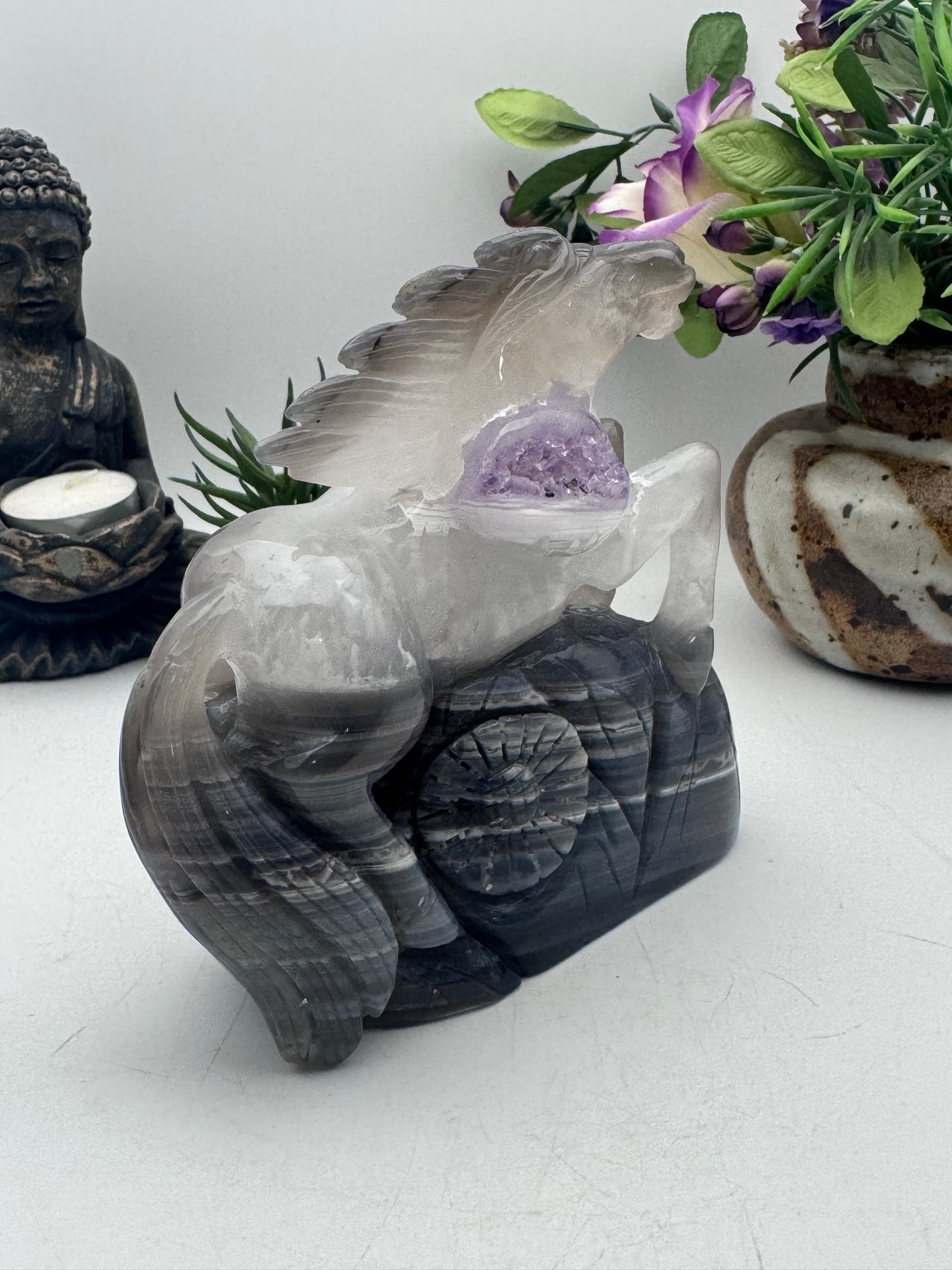Amethyst Agate Horse Carving