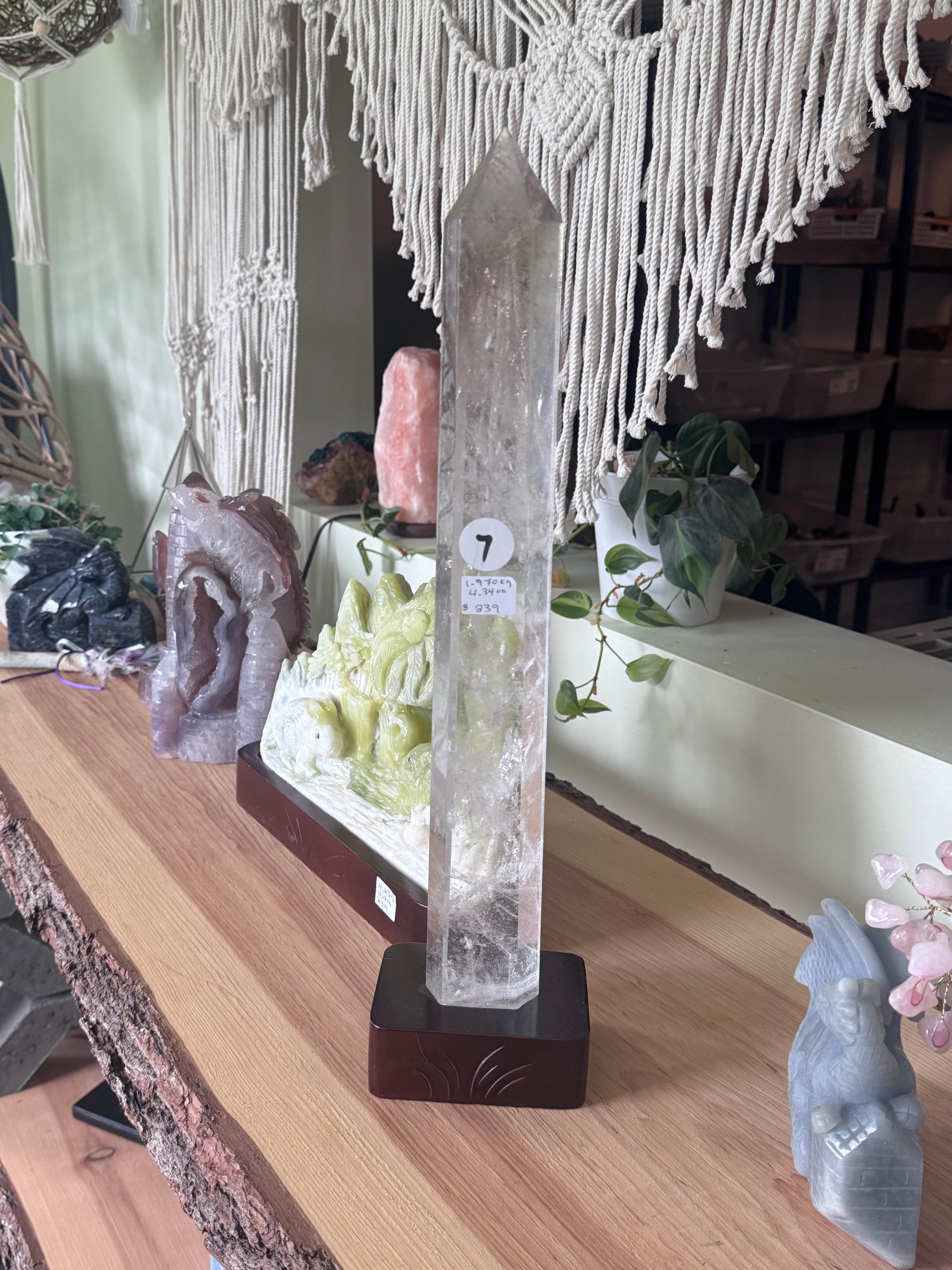 18” High Quality Clear Quartz Tower in wood base