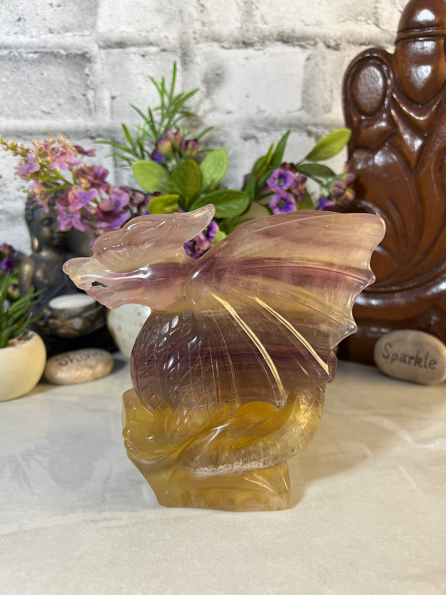 Gorgeous 1.6 kg Fluorite Dragon Carving