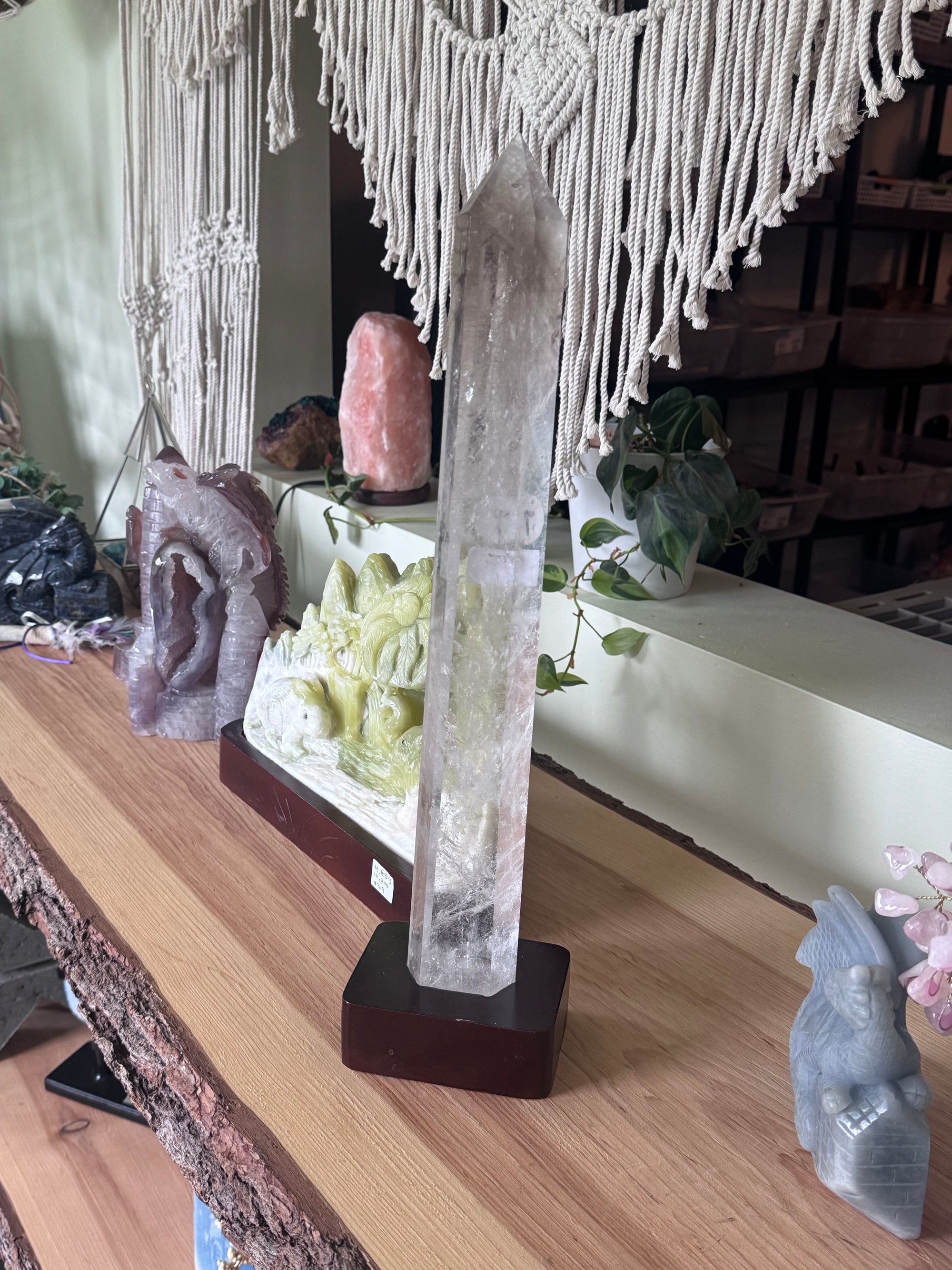 18” High Quality Clear Quartz Tower in wood base