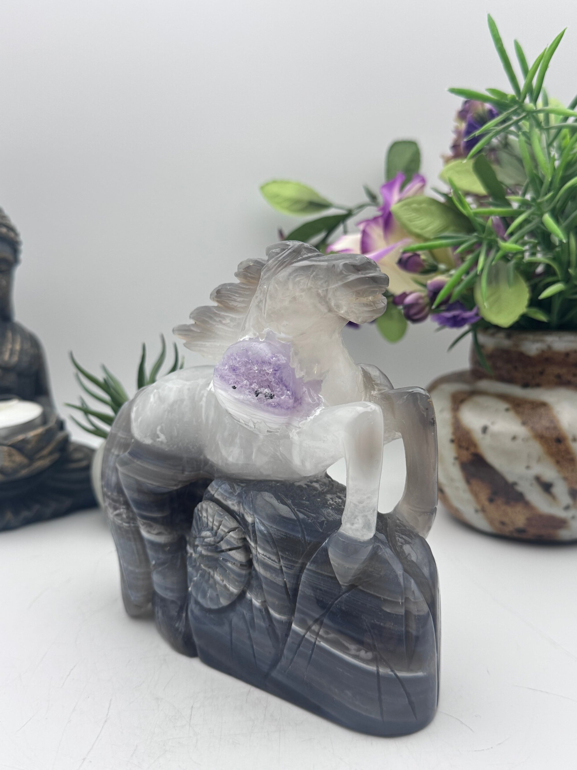 Amethyst Agate Horse Carving