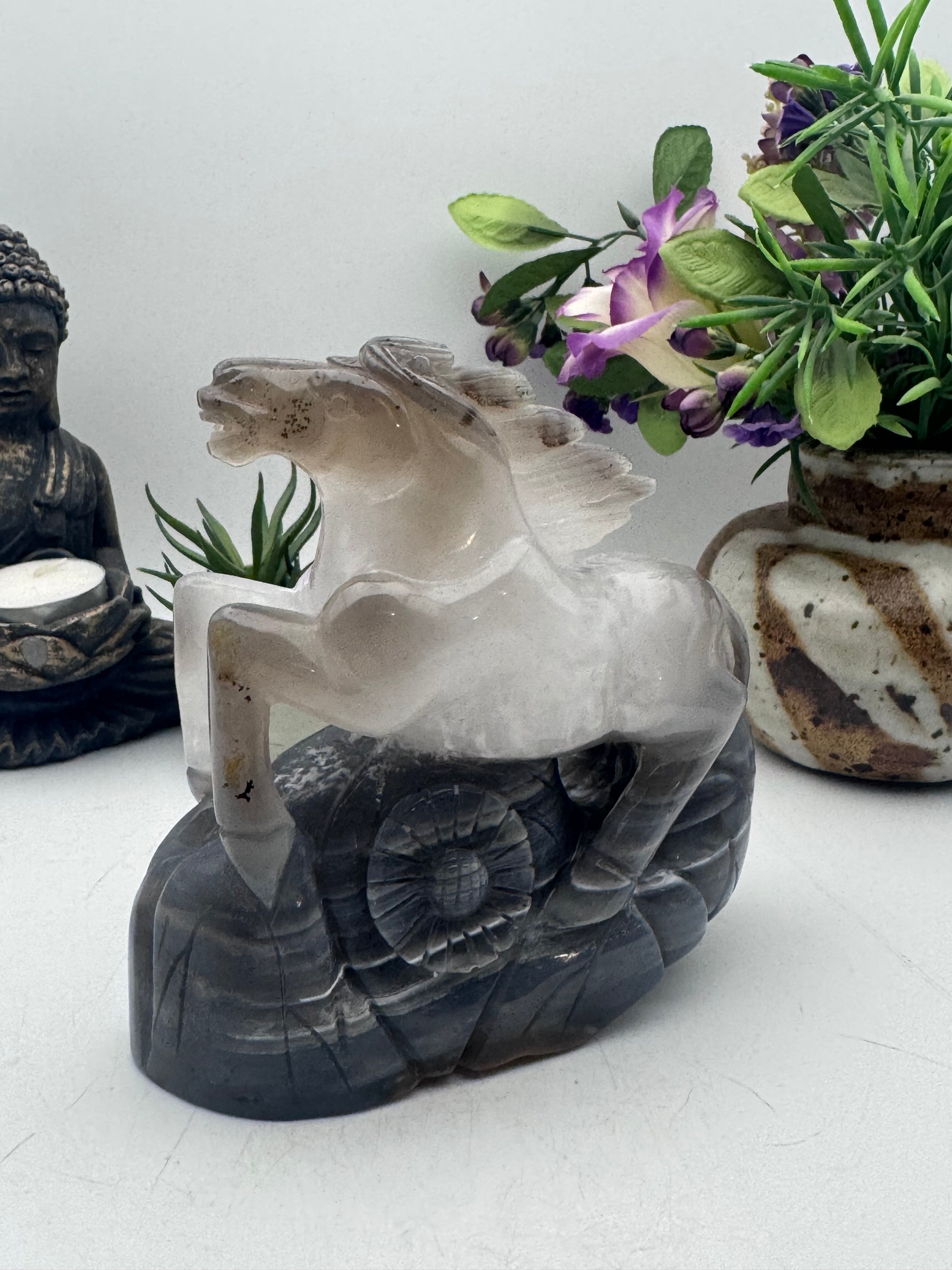 Amethyst Agate Horse Carving