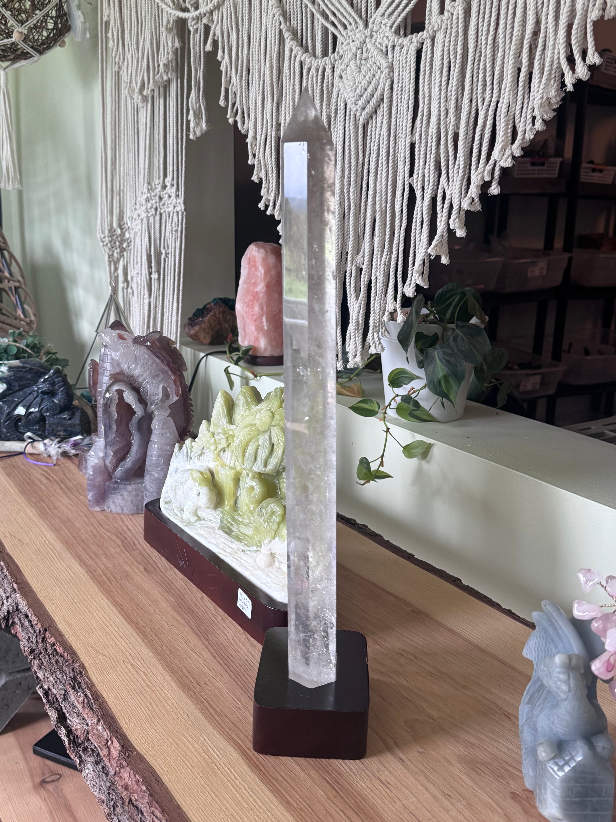 18” High Quality Clear Quartz Tower in wood base