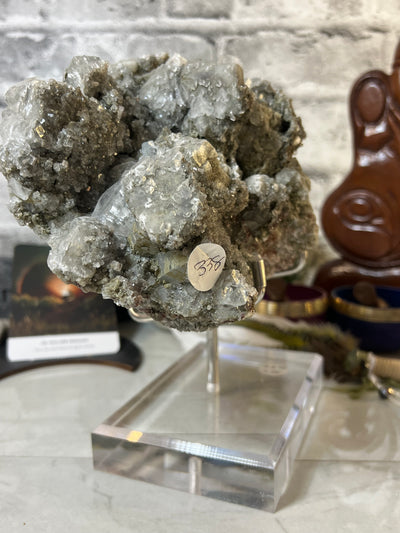 2.82 Kg Calcite with Barite and Pyrite Specimen with stand