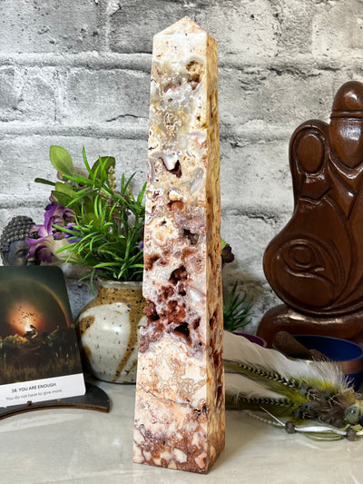 12” Druzy Pink Lace Agate Tower from Indonesia