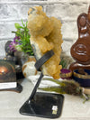 Beautiful Yellow Calcite Cluster on metal stand from Uruguay