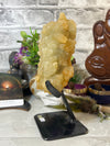 Beautiful Yellow Calcite Cluster on metal stand from Uruguay