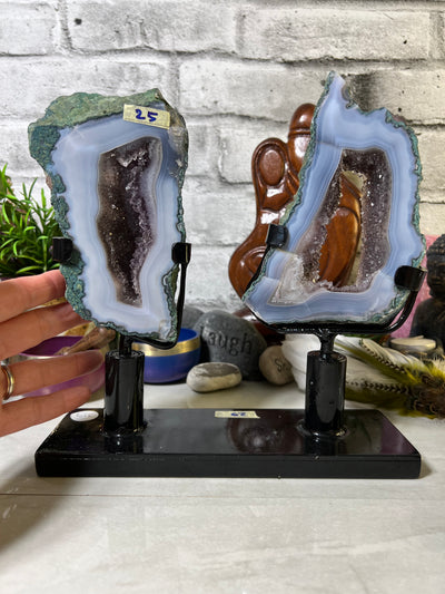 Beautiful Double Portal Agate/Amethyst Portal on Metal Swivel Stand