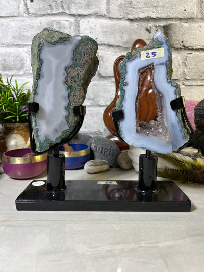 Beautiful Double Portal Agate/Amethyst Portal on Metal Swivel Stand