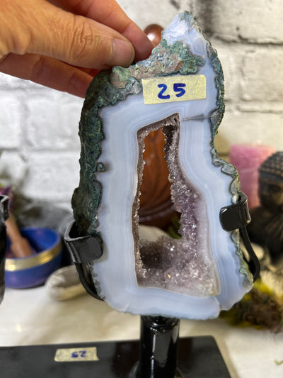 Beautiful Double Portal Agate/Amethyst Portal on Metal Swivel Stand