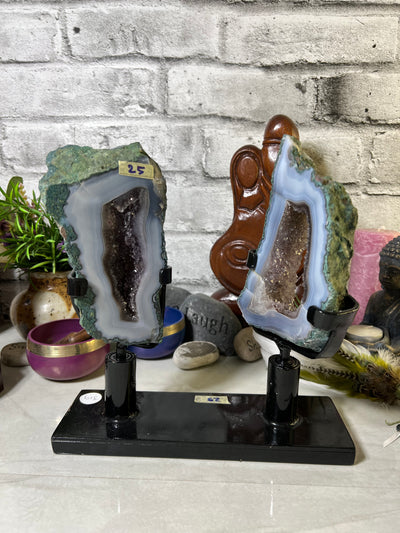 Beautiful Double Portal Agate/Amethyst Portal on Metal Swivel Stand