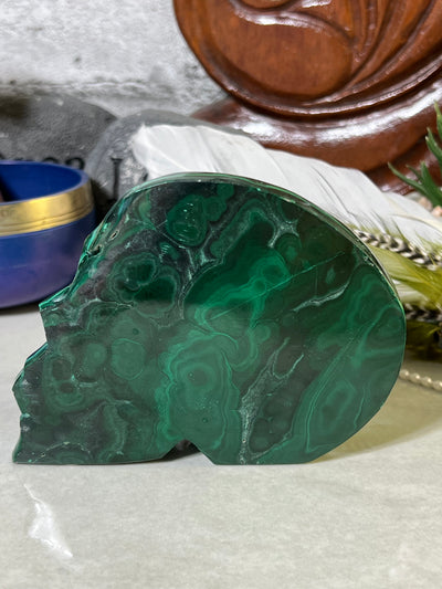 Malachite Silhouette Skull Carving