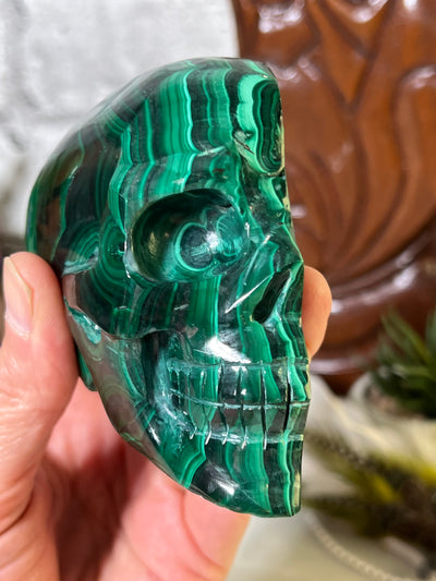 Malachite Silhouette Skull Carving