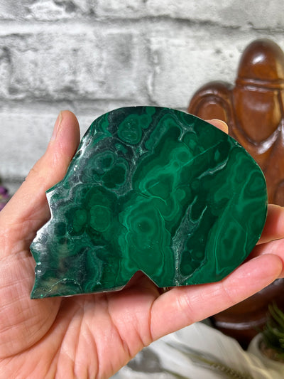 Malachite Silhouette Skull Carving