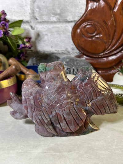 Beautiful Jasper Twin Owl Carving