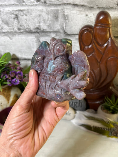 Beautiful Jasper Twin Owl Carving