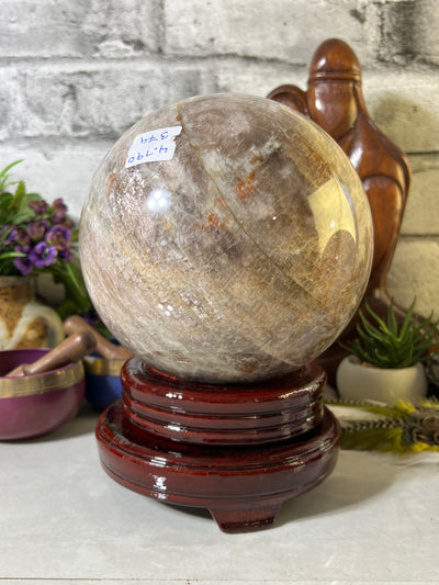 Gorgeous 4.7 KG Moonstone Sphere with wood base