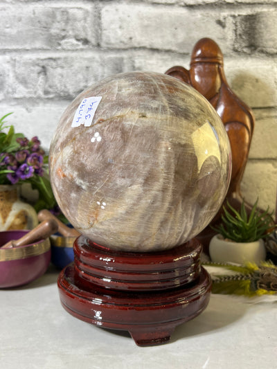 Gorgeous 4.7 KG Moonstone Sphere with wood base