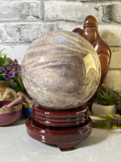 Gorgeous 4.7 KG Moonstone Sphere with wood base