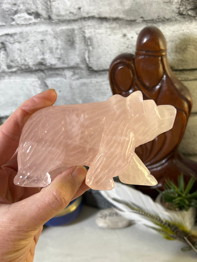 Cute Rose Quartz Bear Carving