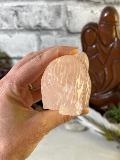 Cute Rose Quartz Bear Carving