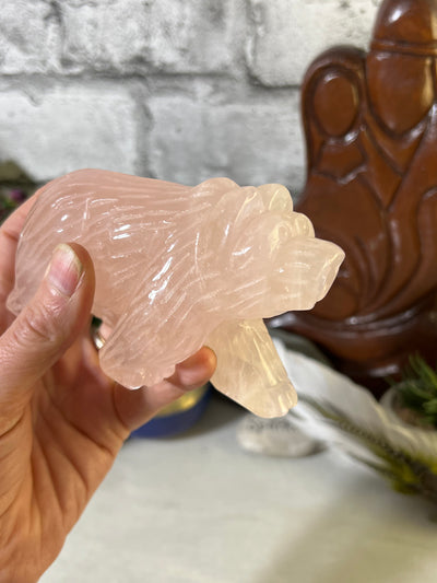 Cute Rose Quartz Bear Carving