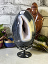 Gorgeous 2.6 Druzy Agate Egg on Black Metal Flower Stand