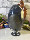 Gorgeous 2.6 Druzy Agate Egg on Black Metal Flower Stand