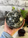 Green Mica Sphere with wood base