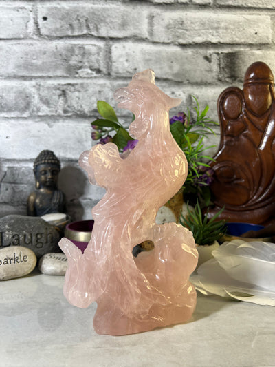 Lovely  Rose Quartz Rooster Carving