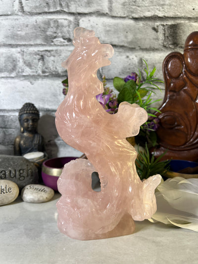 Lovely  Rose Quartz Rooster Carving