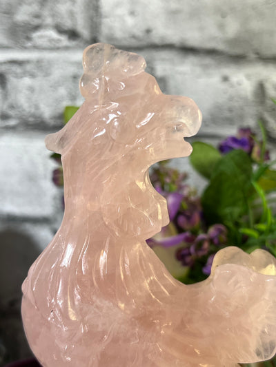 Lovely  Rose Quartz Rooster Carving