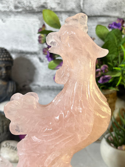 Lovely  Rose Quartz Rooster Carving