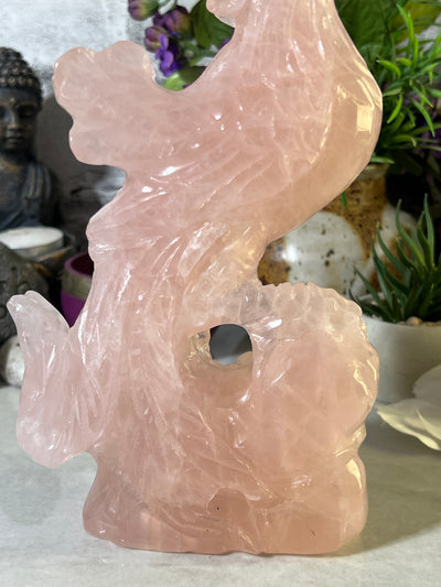 Lovely  Rose Quartz Rooster Carving