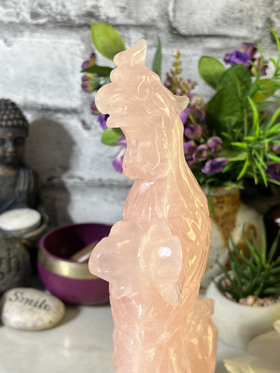 Lovely  Rose Quartz Rooster Carving