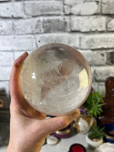 High Quality Clear Quartz Sphere with wood base