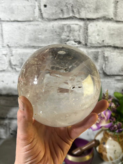 High Quality Clear Quartz Sphere with wood base