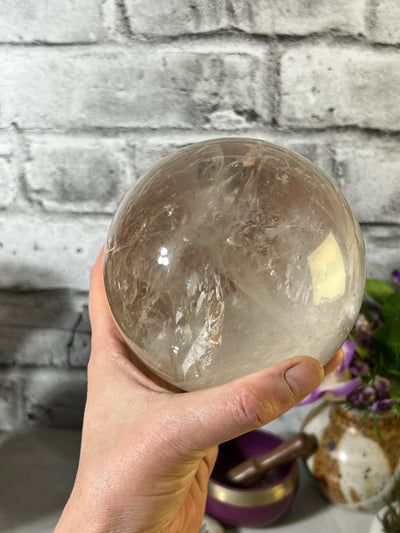 High Quality Clear Quartz Sphere with wood base