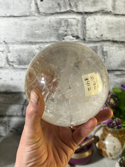 High Quality Clear Quartz Sphere with wood base