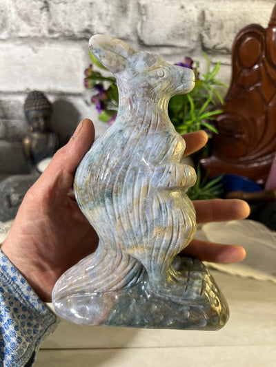 Moss Agate Kangaroo Carving