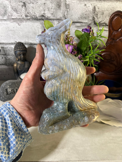 Moss Agate Kangaroo Carving