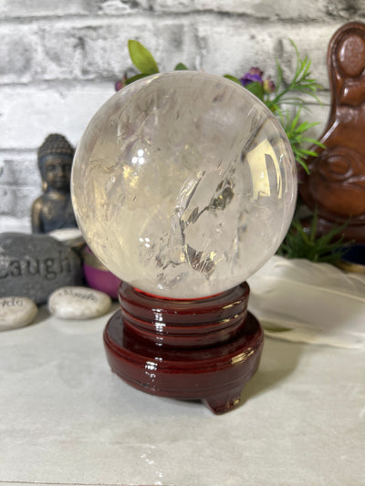 High Quality 2.41 KG Clear Quartz Sphere with wood base