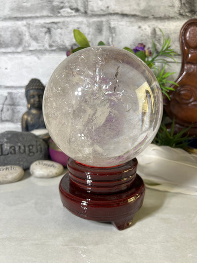 High Quality 2.41 KG Clear Quartz Sphere with wood base